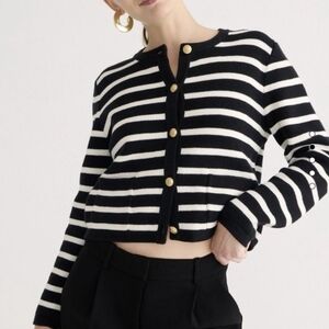 J. Crew Black And White Striped Cardigan